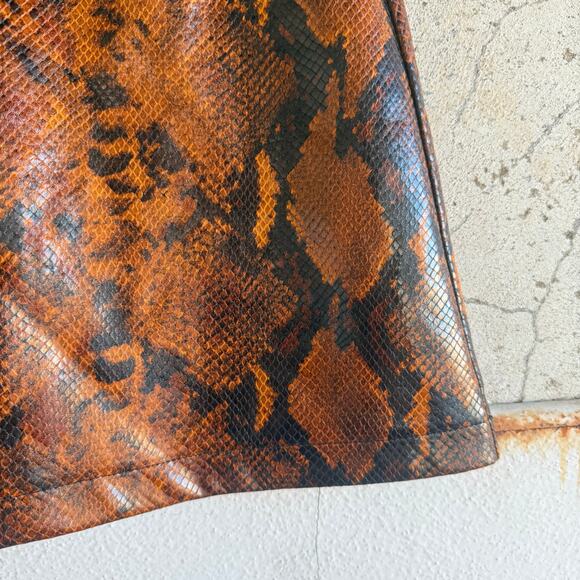 Guess Snake Print Mini Skirt Faux Leather O Ring Zip Brown Black XS Rock & Roll - Picture 5 of 8